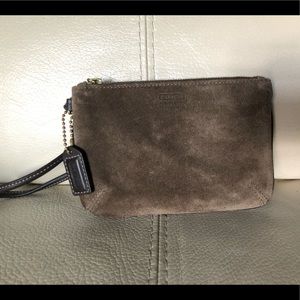 Coach Small Wristlet. Brown Suede. Size 6”x4”